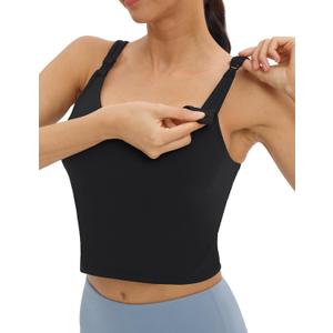 Foucome Womens Nursing Bras for Breastfeeding Maternity Tank Tops Crop Top with Built in Bra Longline Workout Sports Bra (Medium, Black)
