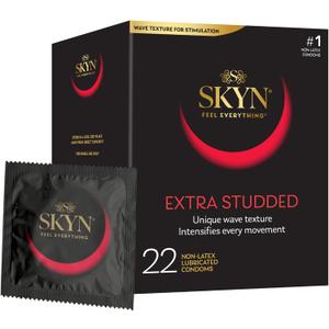 SKYN Extra Studded, 22 Count, Lubricated Latex-Free Condoms, Unique Texture Intensifies Every Moment