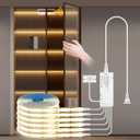 AIMENGTE Cabinet Light 12V 6-in-1 COB LED Strip Light with Dual-Door Sensor Switch, Adhesive Back & Cuttable  Under Cabinet Lighting for Wine Cabinets, Shoe Cabinets, Wardrobes, Display Cabinets