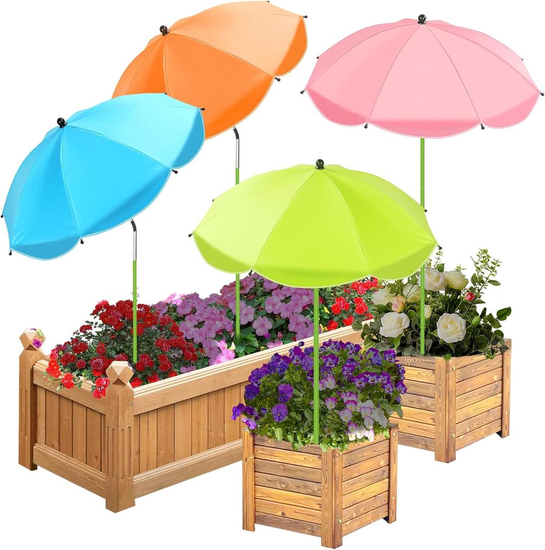 4 Pack Upgraded Plant Umbrellas for Outdoor Plants, 26" Larger Garden Plant Umbrella Shade with Adjustable Angle, 43.4" Higher Sun Shade for Plants, Potted Plant, Garden Beds (4 Pack-1Pink 1Blue 1Green 1Orange)