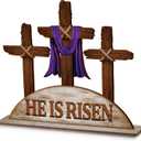 Beeveer Empty Tomb Easter Scene and Cross Decoration He Is Risen Decor Religious Wooden Tabletop Signs Christian Table Centerpiece for Easter Birthday Rustic Farmhouse Home Spring Decor(Classic Style)