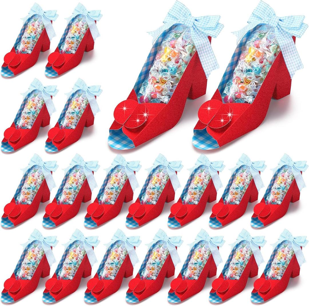 Gueevin 24 Pcs Wizard Theme Party Favor Candy Treat Boxes Ruby Funny Witch oz Slippers Gifts Box Goodie Paper Boxes Red High Heels Decor Supplies Gift Bulk for Party Supplies Birthday Decorations