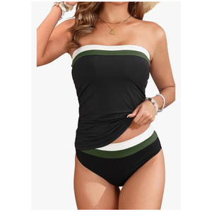 Daci Bandeau Tankini Swimsuits for Women - Two Piece Ruched Tummy Control Bathing Suit Strapless Swimwear with Bottom Size XL