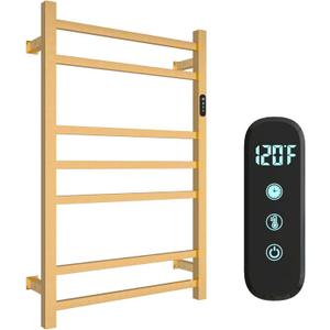 7 Bars Luxury Heated Towel Rack Wall Mounted Towel Warmers, Towel Warmer Rack for Bathroom with Timer & Temperature Multi-Level Adjustable, Hardwired and Plug-in Compatible (Brushed Gold)