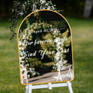 Colingmill 24 x 18 Inch DIY Wedding Seating Chart Mirror with Mirror Decal Sticker Wedding Reception Display Chart Board Our Favorite People Find Your Seat Date Signs for Marriage Decor(Gold), 26.6"L x 20.7"W