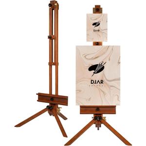 DJAR Tripod Easel for Painting, Foldable Beech Wood Artist Easel Stand, Holds 1 or 2 Canvases up to 75", Portable Floor Easel for Adults, Drawing, Landscape Painting, Display, Wedding Sign, Walnut