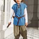 Boys Kids Renaissance Pirate T Shirts Viking Medieval Sleeveless Lace Up Costume Scottish Cotton Tank Tops 6-8Y