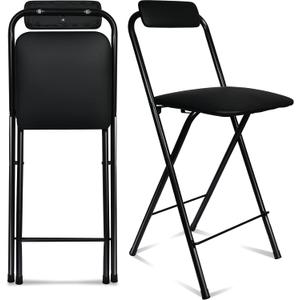 Folding Bar Stool with Back, 1 pcs Tall Foldable Stool Chair Portable Adult Collapsible Stools Counter Height Seat Leather Padded Kitchen Shop Comfortable Sturdy (25.5 inch)