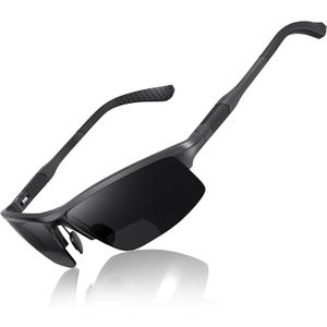 SKYOAK Sports Bifocal Reading Sunglasses Men Wrap Around UV 400 Protection Aluminum Frame Glasses Spring Hinge Semi Rimless Sun Readers Built In Driving/Running/Fishing Gunmetal, 3.0