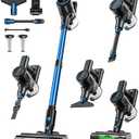 Cordless Vacuum Cleaner, 8-in-1 Vacuum Cleaners for Home, 45Mins Runtime, Anti-Tangle Stick Vacuum with LED Display, Rechargeable Lightweight Vacuum for Pet Hair/Carpet/Floor (Blue)