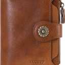 HKCLUF Wallet Women,Small Genuine Leather Bifold Wallet Womens,RFID Blocking Wallet for Women Card Holder Purse With Removable ID Window( Dark Brown)