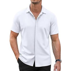 COOFANDY Mens Short Sleeve Wrinkle Free Shirt Casual Button Down Shirt Summer Dress Shirt, XXXL White