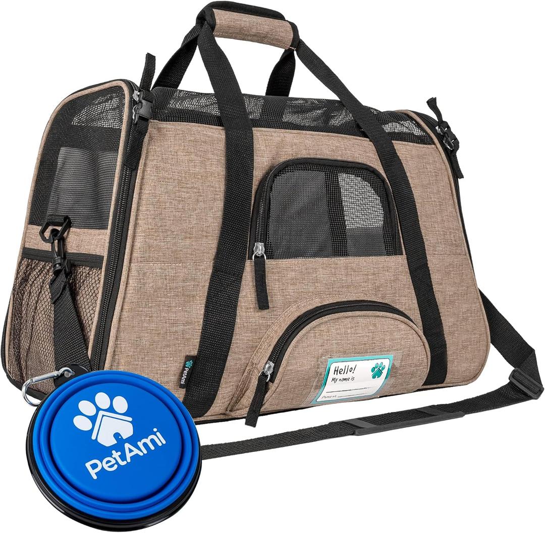 PetAmi Airline Approved Pet Carrier for Cats & Small Dogs, Soft Sided TSA Travel Carrier Bag with Sherpa Bed, Breathable Mesh Ventilation, Collapsible Bowl, Up to 18 lbs, Small Heather Taupe (Small - 17"L x 10.2"W x 11.2"H)