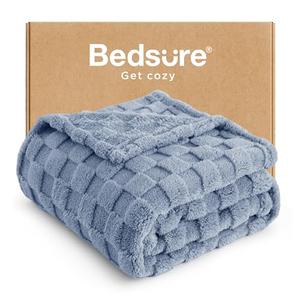 Bedsure GentleSoft Ashley Blue Throw Blanket for Couch - Checkered Fleece Blankets Gifts for Women Men Girls, Cute Soft Cozy Throw for Bedroom Home Decor Gifts, 50x60 Inches
