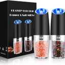 Sweet Alice Gravity Electric Pepper and Salt Grinder Set, Adjustable Coarseness, Battery Powered with LED Light, One Hand Automatic Operation, Stainless Steel Black, 2 Pack (2.5*2.5*7.9inch, Set/Black)