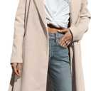 Majdan Women's Notch Lapel Wool Blend Coat Mid Long Winter Overcoat Oversized Peacoat Belted Long Jacket (X-Large, Beige)
