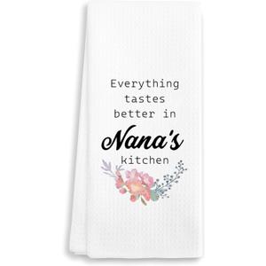 3 x Nana Gifts Kitchen Towel 16"x24" Everything Tastes Better in Nanas Kitchen - Hand Towel for Kitchen Decor Grandma Gifts for Mother's Day, Birthday, Christmas, etc.(009)