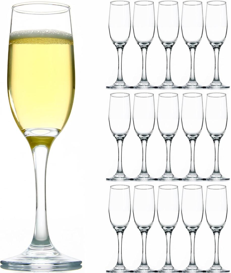 Elegant Champagne Glasses Set of 16, Long Stem Glass Champagne Flutes for Mimosa, Sparking Wine, Wedding, Party - 6 oz, Clear