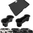 Muslogy Front Center Console Organizer & Cup Holder Inserts Compatible with 2021-2024 GMC Yukon Chevy Tahoe Suburban Accessories Front & Rear Silicone Drink Holder 2PCS & Middle Console Removable Lid