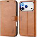 TUCCH Wallet Case for iPhone 17 Pro (6.3") 2025, 4 Card Holders | RFID Blocking | Stand | PU Leather | Magnetic Closure | Protective Flip Folio Cover | Shockproof TPU Shell | Light Brown