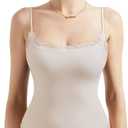 SUUKSESS Women Square Neck Lace Bodysuit Sleeveless Spaghetti Strap Tank Top (Medium, Stone)