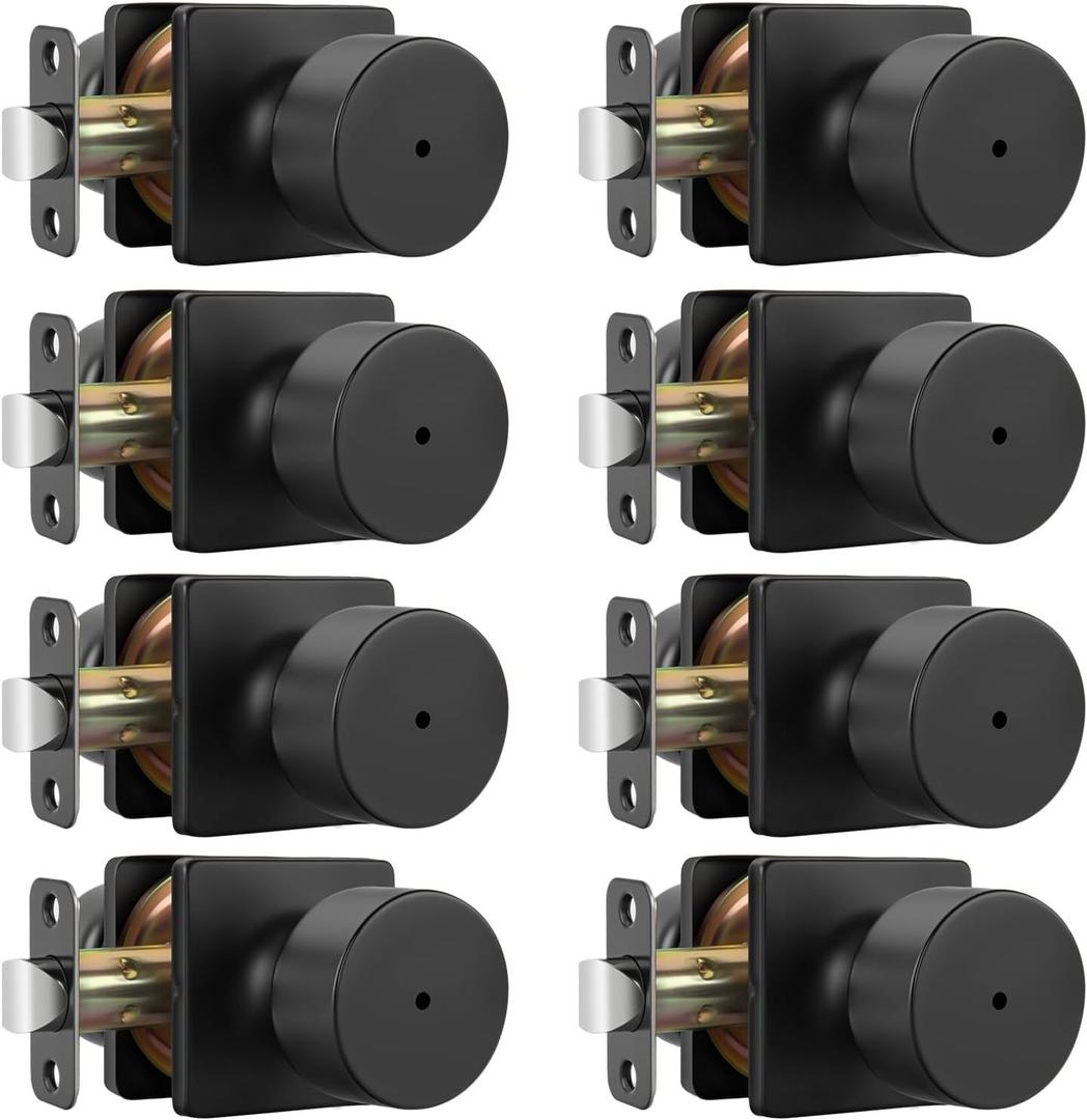 Goldenwarm Matte Black Door Knobs Interior, Privacy Bedroom Door Knob with Lock, Black Interior Door Knobs Bathroom 8 Pack