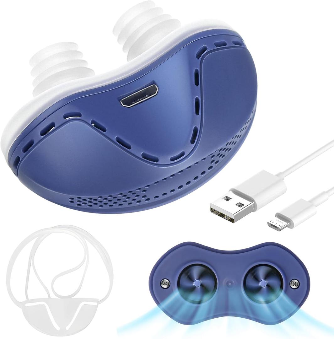 Anti Snore Device,Electric Snoring Solution,Mini Portable Stop Snoring Devices Stopper,Adjustable Wind Speed Snoring Prevention Nasal Dilators for Men & Women Travel,Blue