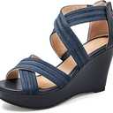SANDALUP Wedge Sandals for Women Dressy Comfortable Ankle Strap Open Toe Wedding Shoes (9)