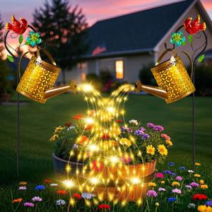 Mothers Day Gifts Solar Lights Outdoor, Watering Can with Cascading Lights, Watering Can with Hook Solar Lantern, Gardening Decor for Yard Patio, Gardening Gifts for Mom Grandma Women (2 Pack) (Cardinal Bird)