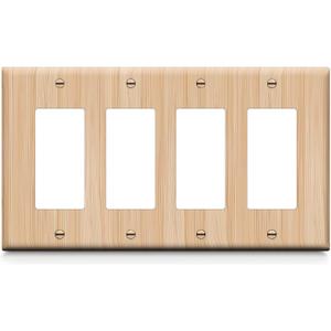 Wood Grain 4-Gang Light Switch Cover Outlet Covers Wall Plate Electrical Receptacle Switchplate Decorate Plug Cover For Living Room Bathroom Bedroom Kitchen 8.2x4.4 Inches