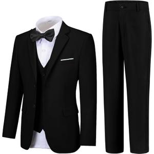 Boy Suits 5 Pieces Formal Suit Set with Adjustable Waist Kids Dress Suit for Wedding Prom (Black) 5T