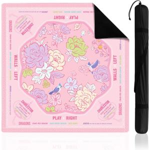 Soulchen Flower Pink American Mahjong Mat for Table with Rules, No Creases, Ships Rolled, 31.5 x 31.5 Non-Slip Noise Reduction Gaming Mat with Carrying Bag for Poker Card Board