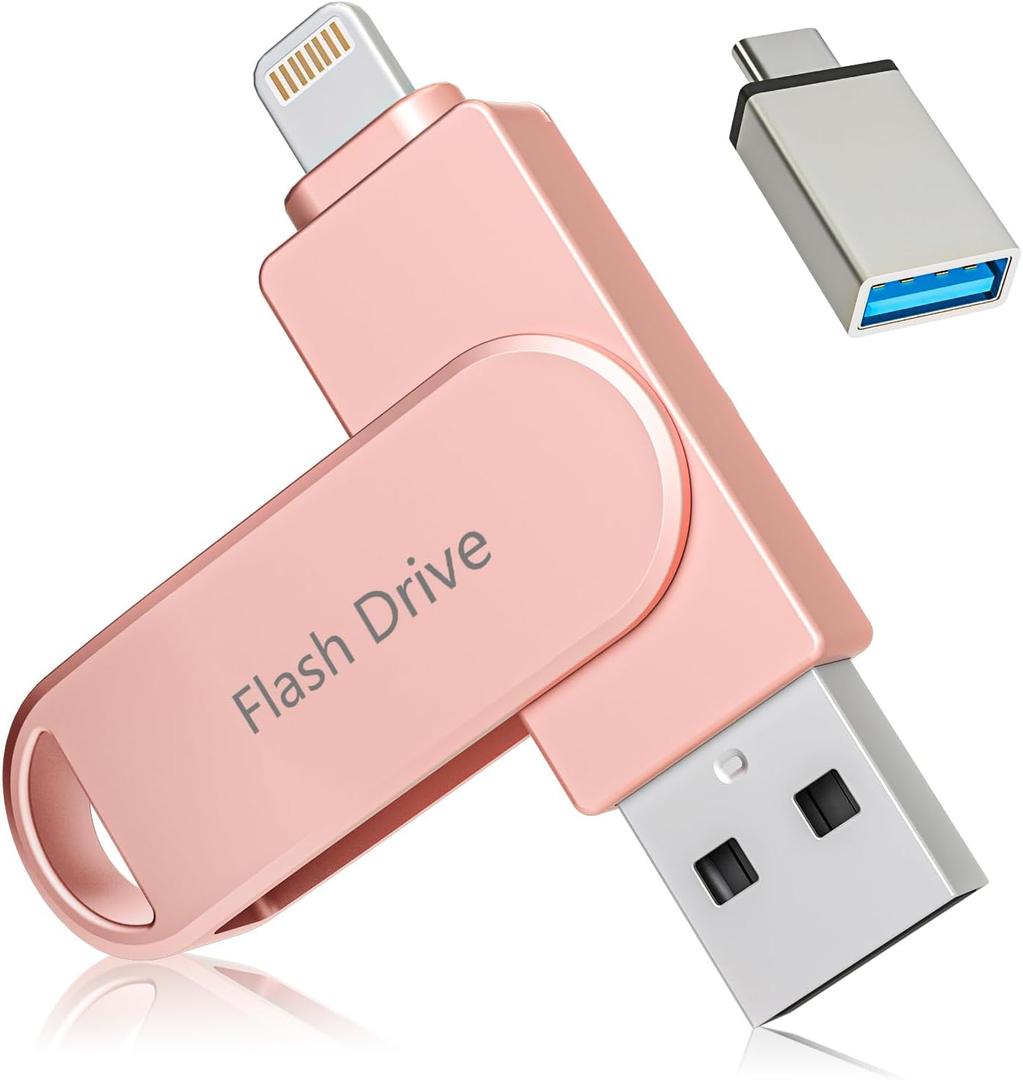 Apple MFi Certified 512GB Photo Stick, Flash Drive for iPhone Memory Stick for Photo/Video Backup Stick, High-Speed USB Stick iPhone Storage Drive Compatible for iPhone/iPad/Android/PC (Pink)