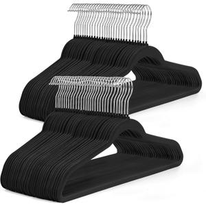 HOUSE DAY Black Velvet Hangers 50 Pack - Non Slip Felt Hangers Closet Essentials, Premium Space Saving Hanger, Gentle on Clothes, Sturdy Shoulder Design