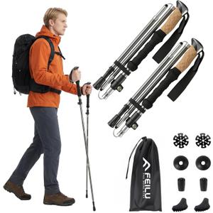 Trekking Poles, Lightweight 2 Pack Folding Hiking Poles with Metal Quick Lock, Adjustable Height, Aircraft-Grade Collapsible Aluminum Walking Sticks for Men & Women