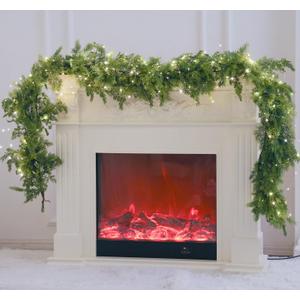 MISSPIN Christmas Garland with Lights, Real Touch Winter Pine Garland, Green Artificial Greenery Garland for Table, Mantle, Wall, Indoor, Outdoor Christmas Decorations (9FT)