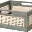 GYASVWU Grey Wooden Storage Baskets with Handle, Square Bamboo Baskets for Organizing, Decorative Storage Basket for Shelves, Toy Storage Basket,Towel Organizer, Gift Baskets Empty (Grey)