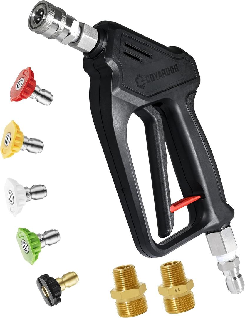 Pressure Washer Short Gun with Swivel 3/8" Male Plug & 1/4Quick Connector Coupler - Comfortable Handle - Compatible with Foam Cannon for Car Wash 4000 PSI, Black