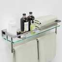 24 Inches Floating Glass Shelves for Wall with Towel Bar/Track, SUS 304 Stainless Steel Railing Tempered Glass Shelf, for Toilet, Room Decor Modern (Chrome Polished, 24-inch)