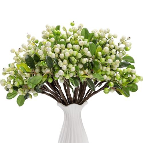 SHACOS Artificial White Berry Stems 20 PCS Pack Fake Berries Branches Spray with Green Leaves 9.8 inch Small Berry Picks for Christmas Decorations Crafts Filler Holiday Home Decor, White