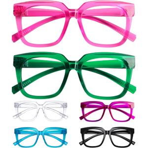 Metalless Screwless Spring Hinges Reading Glasses 6-Pack Women Oversized Readers Cheaters +0.50 (6 Pack Mix Color - R2144)