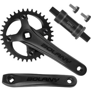 BOLANY Mountain Bike Crankset MTB 1x Square Taper Crankset 104 BCD 170mm Crank 32/34/36T Compatible with Single Speed Bicycle
