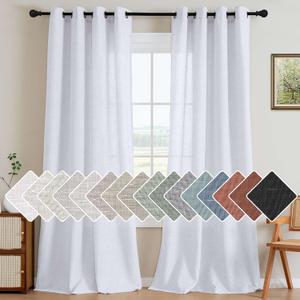 H.VERSAILTEX Living Room Linen Semi Sheer Curtains Nickel Grommet Curtains Privacy Added Energy Saving Light Filtering Window Treatments Draperies for Bedroom, Bright White, 2 Panels, 52 x 84 - Inch