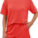 RUBZOOF Women's 2 Piece Sets Short Sleeve Outfits Ribbed Textured Knit Lounge Shorts Set Oversized Tracksuit Matching Sets (L)