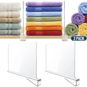 2 Pack Clear Acrylic Shelf Dividers for Closet Shelf Organizer of Bedroom Kitchen Office Bathroom Organizer for Clothes Books and Handbags