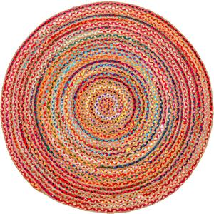 Hausattire Bohemian Braided Rug 3' Round - Multi Color, Small Farmhouse Jute Cotton Area Rag Rugs for Kids Bedroom, Playroom | Colorful Circle Hand Woven Cute Accent Mat