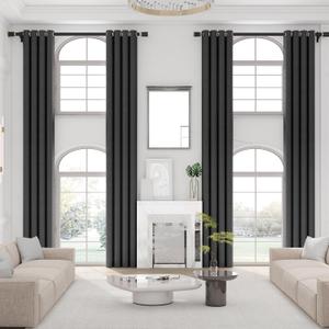 Extra Long Grommet Blackout Curtain, Room Darkening High Ceiling Window Curtains for Loft and Living Room (1 Panel, Black, 52"x204")