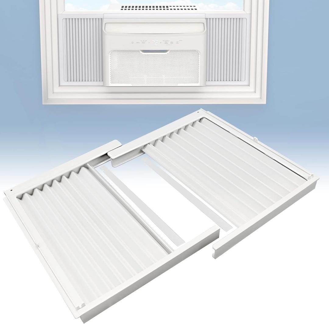 Flamorrow Window Air Conditioner Side Panels with Frame, Fits 5,000 BTU Window Air Conditioners, AC Accordion Filler Kit and Air Conditioner Curtain Replacement for Window AC Units