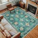 6x9 Rugs Moroccan Trellis Area Rugs Thickened Machine Washable Carpet with Non-Slip Backing for Living Room Bedroom and Home Office Teal/Yellow/Gray