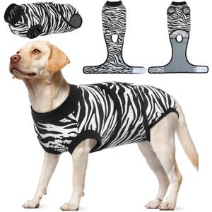 Kuoser Dog Surgery Recovery Suit, Recovery Suit for Female Male Dogs, Dog Onesie After Surgery Spay Neuter, Anti-Licking Pet Surgical Recovery Snugly Suit, Bodysuit for Abdominal Wounds Skin Disease (XL (Back:20.1-24.8'', Weight:42-75 LB), B-Zebra Stripes)